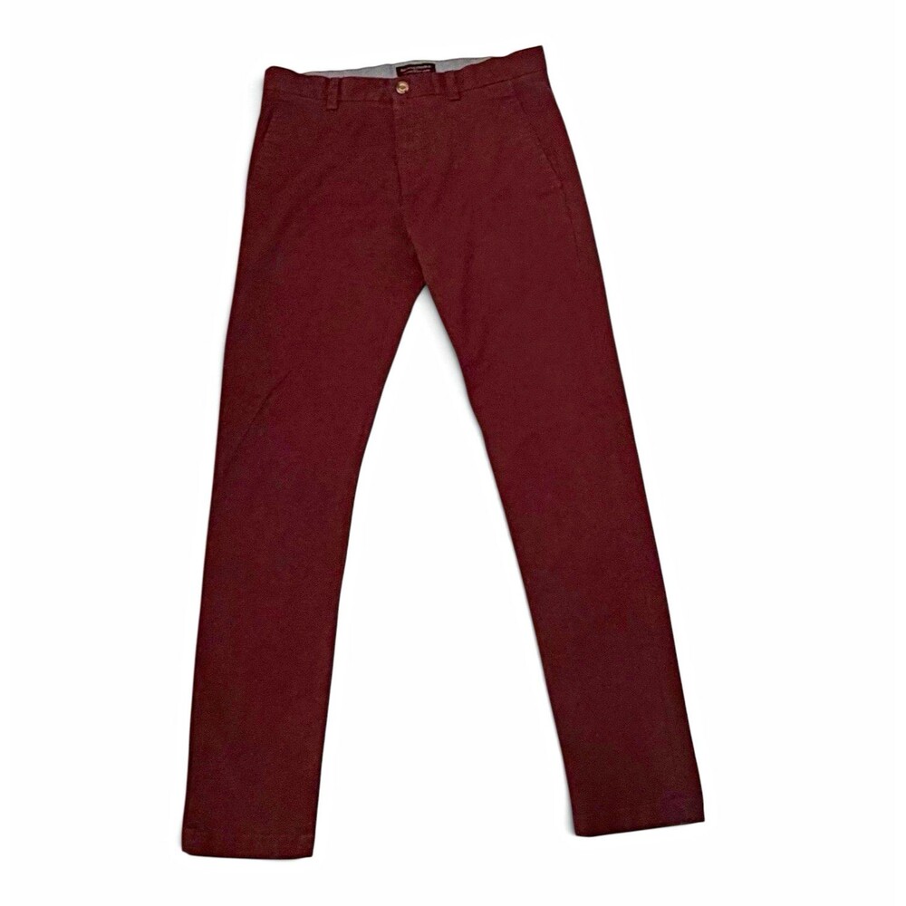 Banana Republic Fulton Skinny Chino Mens 32x34 Burgundy Cherry Wood Stretch Pant